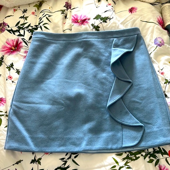J.Crew Wool Light Blue Ruffle Skirt - Picture 1 of 3
